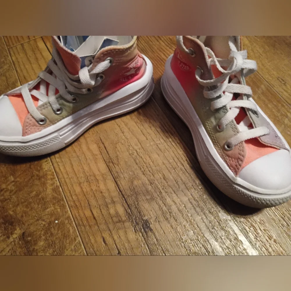Converse Pink and Green High-Top Sneakers with Chunky Sole - Picture 7 of 16